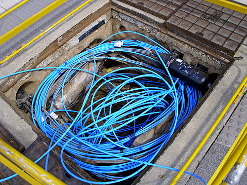 500px fibre optic cable in a telstra pit